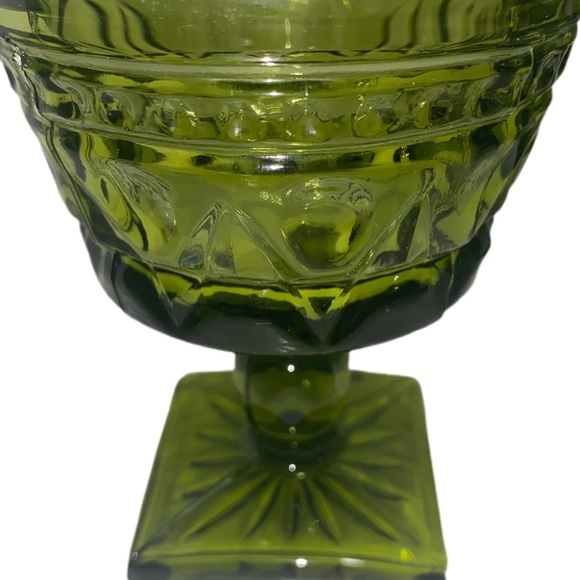 Vintage Indiana Colony Park Lane Avocado Green Pedestal Dessert Dishes - Picture 4 of 5